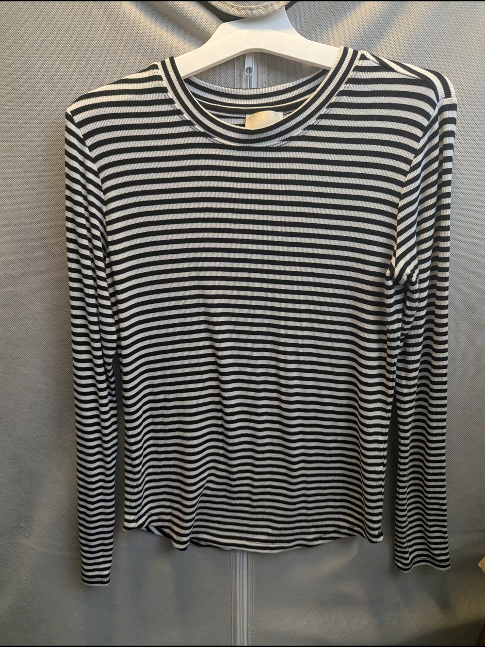 Striped Black and White Long-Sleeve Crewneck Tee